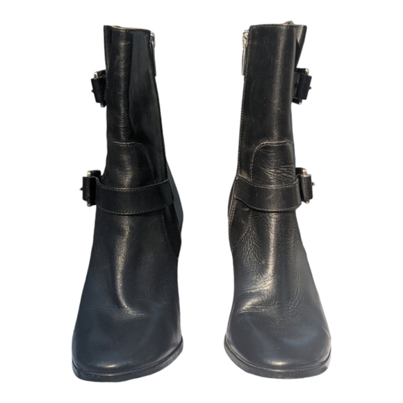 MICHAEL KORS Women Black Leather Ankle Heels Moto Boots Booties Size 6 - Picture 4 of 11